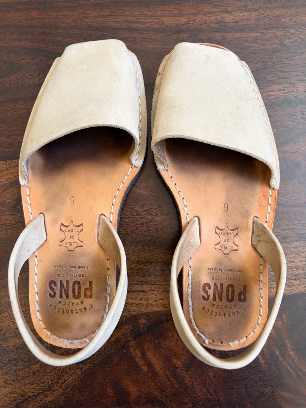 Sz 6 Pons Beige Suede Slingback Sandals - Women's